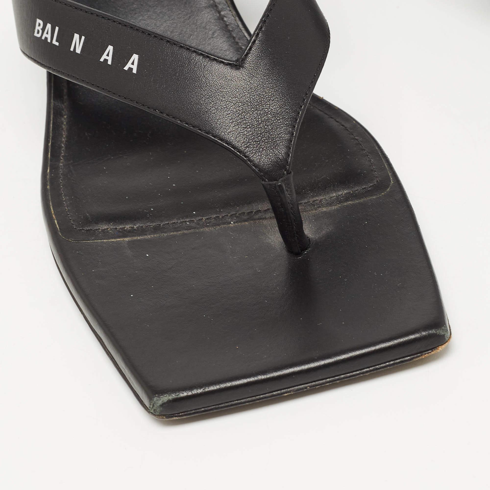 Balenciaga Black Leather Square Toe Thong Slide Sandals Size 39 For Sale 1