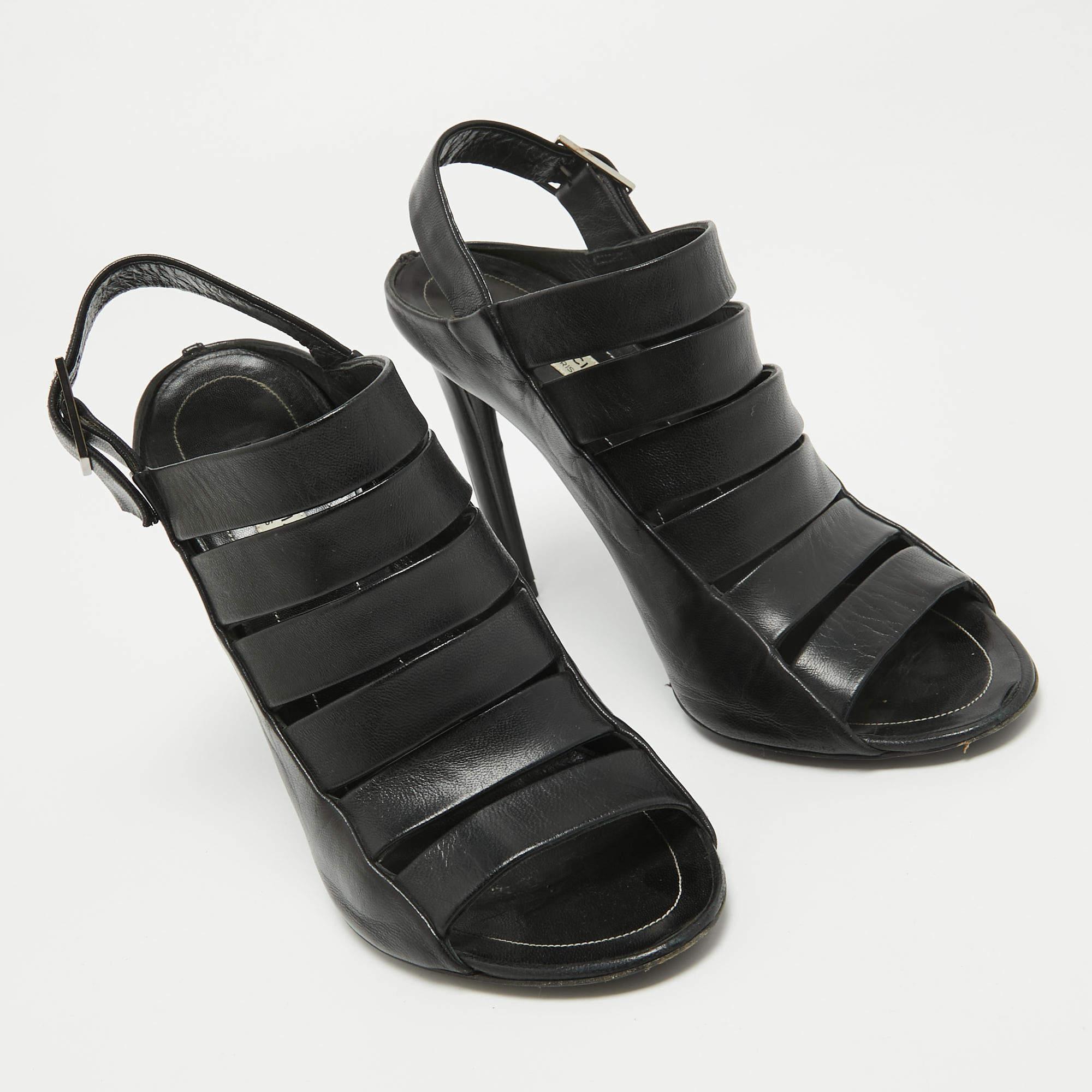 Women's Balenciaga Black Leather Strappy Slingback Sandals Size 39 For Sale