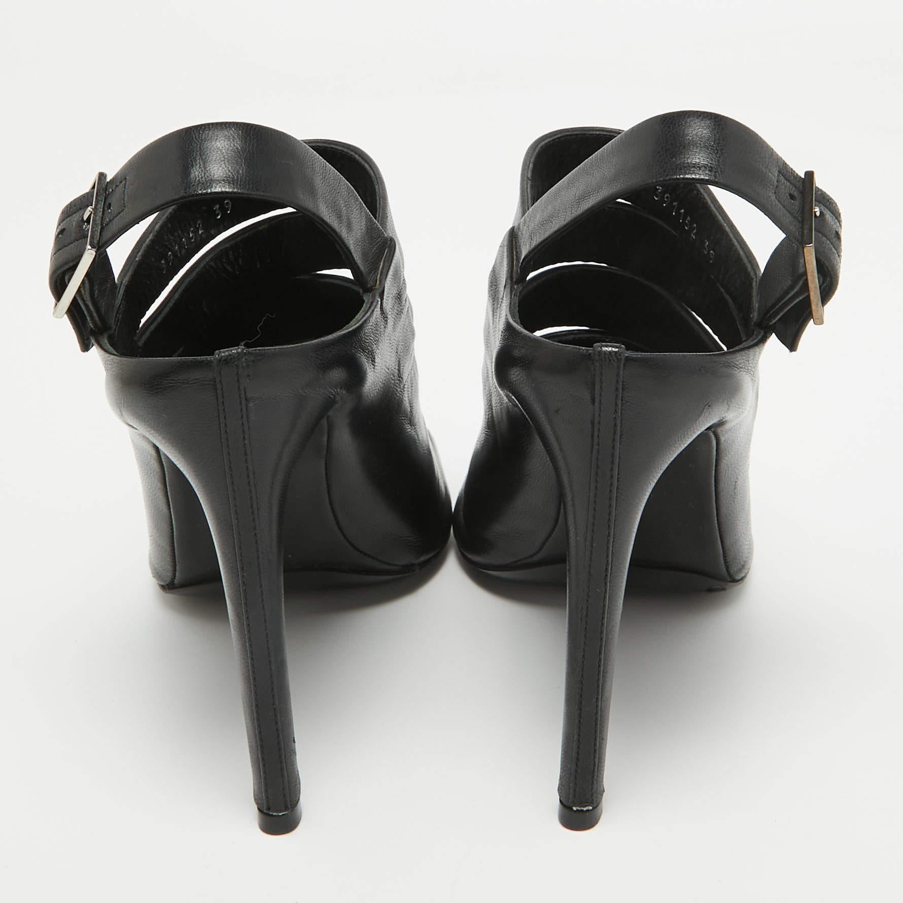 Balenciaga Black Leather Strappy Slingback Sandals Size 39 For Sale 1