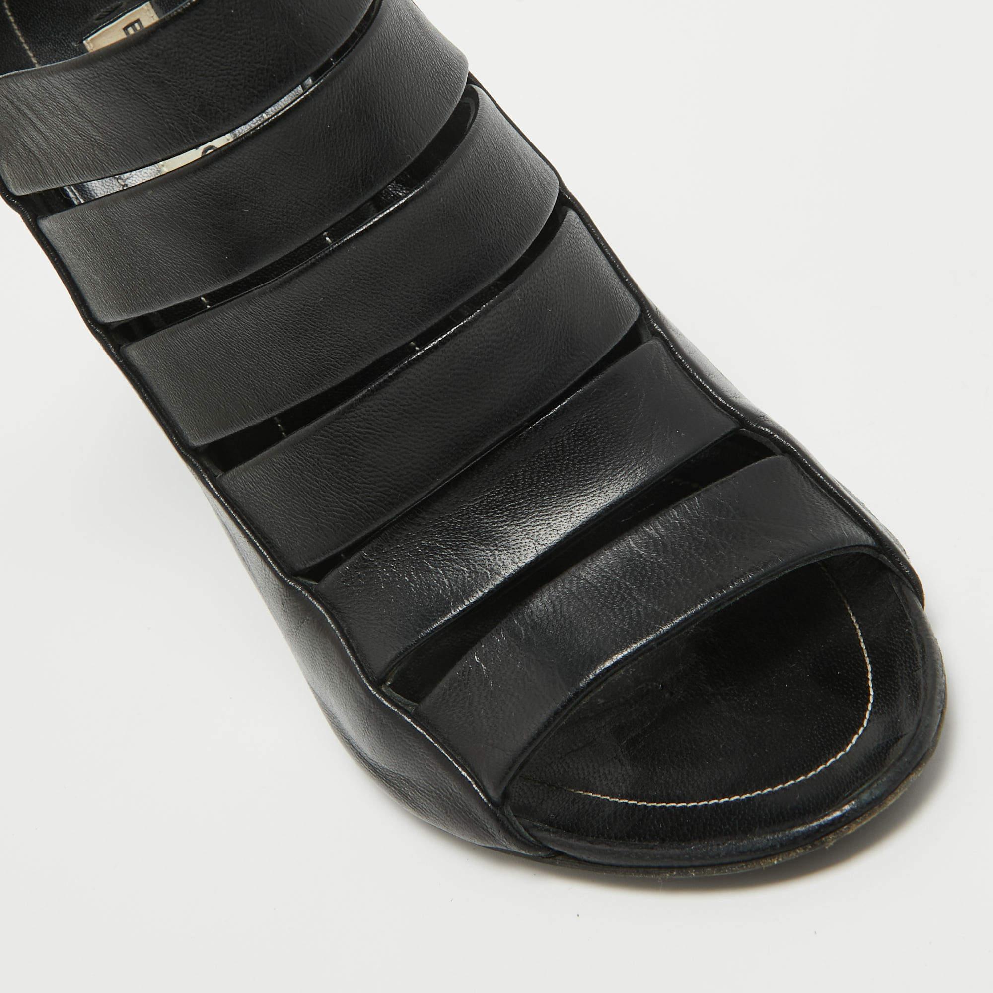 Balenciaga Black Leather Strappy Slingback Sandals Size 39 For Sale 4
