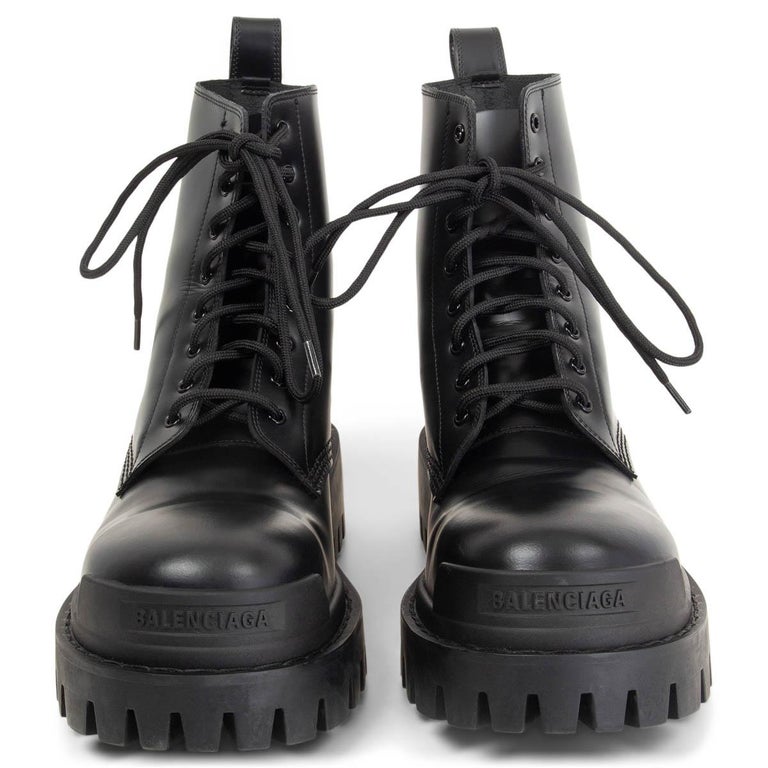 BALENCIAGA black leather STRIKE Combat Boots Shoes 38.5 For Sale at 1stDibs