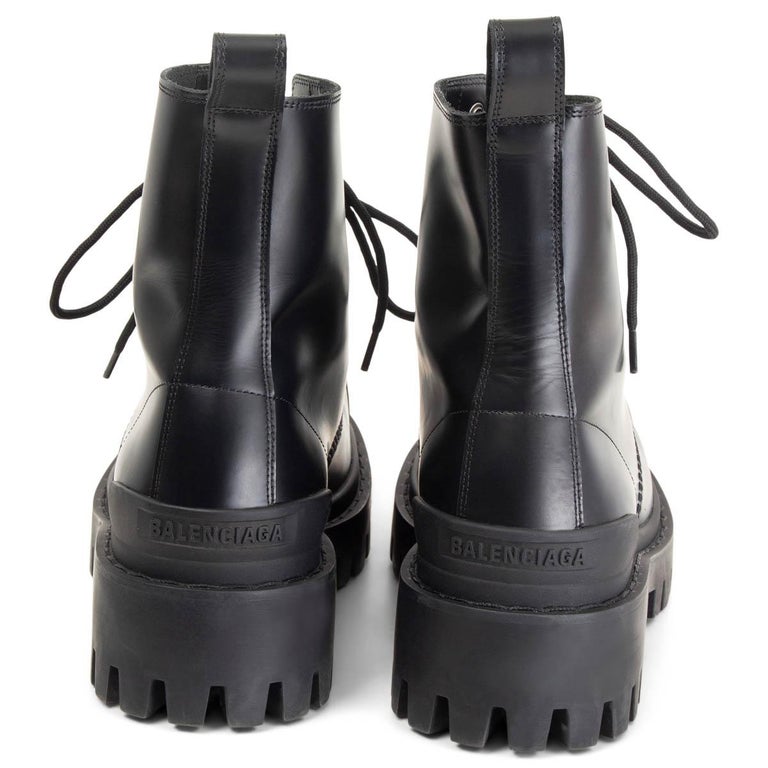 BALENCIAGA black leather STRIKE Combat Boots Shoes 38.5 For Sale at 1stDibs