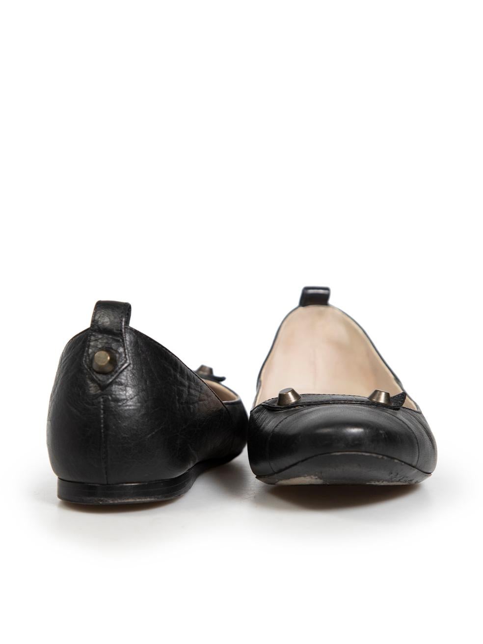 Balenciaga Black Leather Stud Detail Ballet Flats Size IT 39 In Good Condition For Sale In London, GB