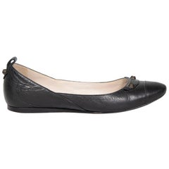 Balenciaga Black Leather Stud Detail Ballet Flats Size IT 39