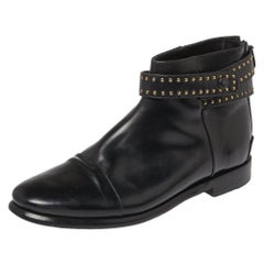 Balenciaga Black Leather Studded Ankle Strap Boots Size 39