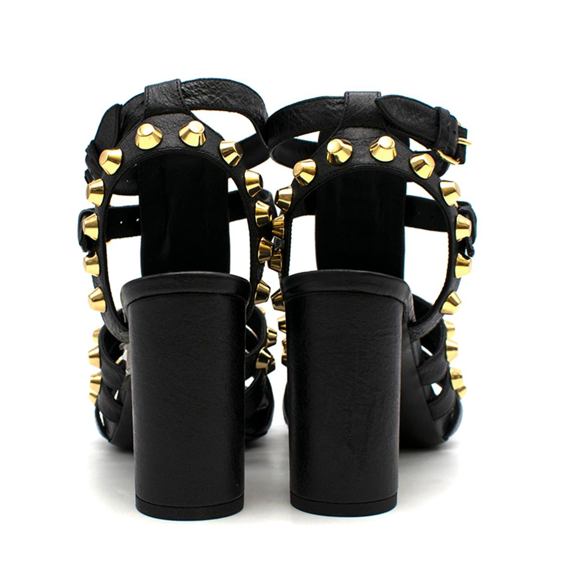 Balenciaga Black Leather Studded Heeled Sandals 36 In Excellent Condition In London, GB