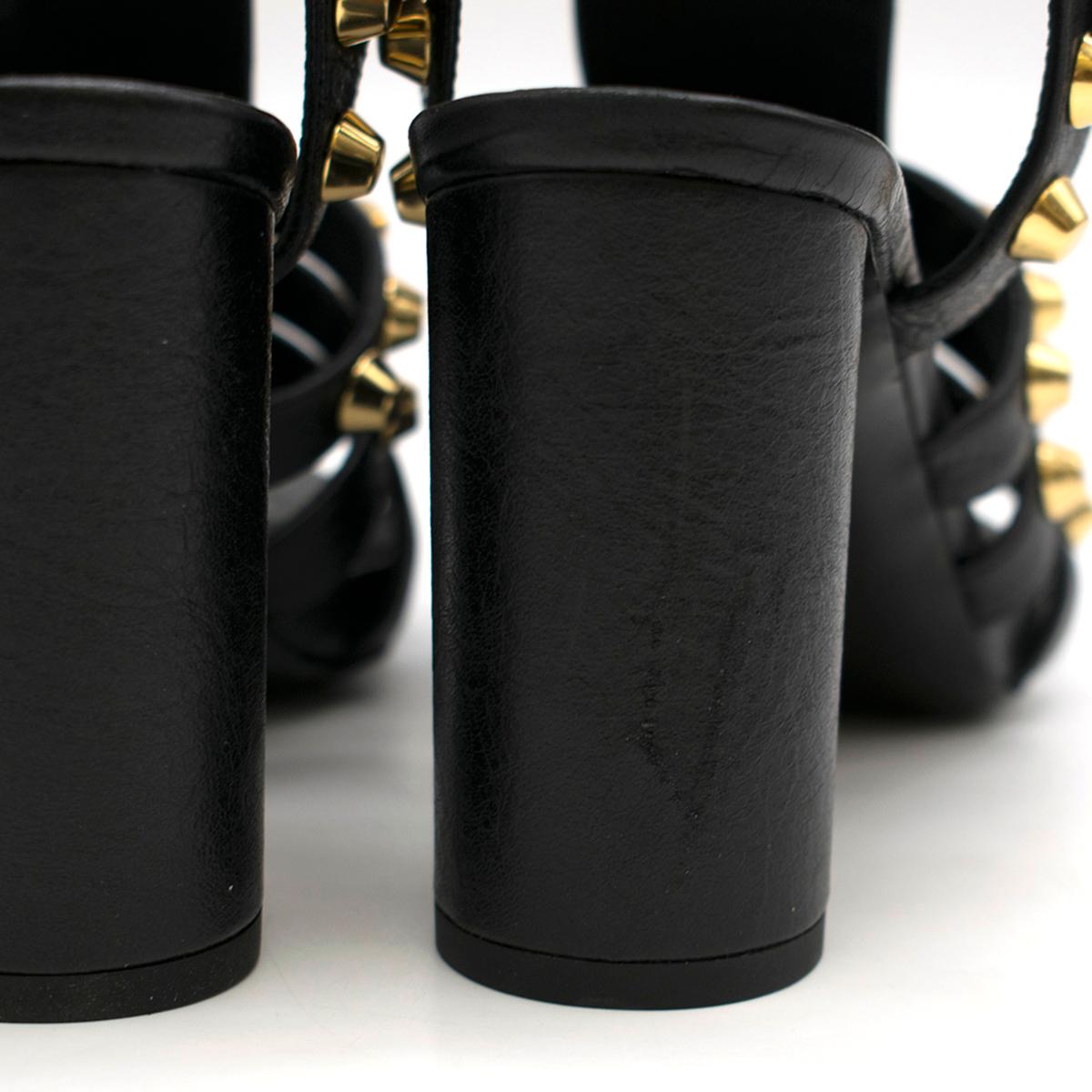Women's Balenciaga Black Leather Studded Heeled Sandals 36