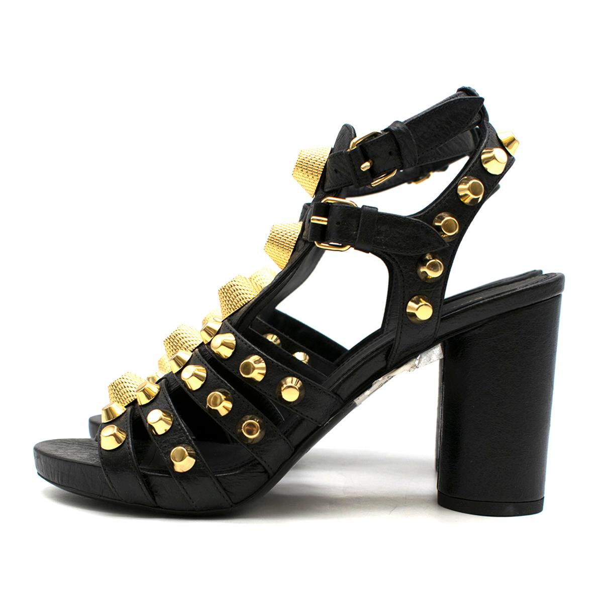 Balenciaga Black Leather Studded Heeled Sandals 36 1