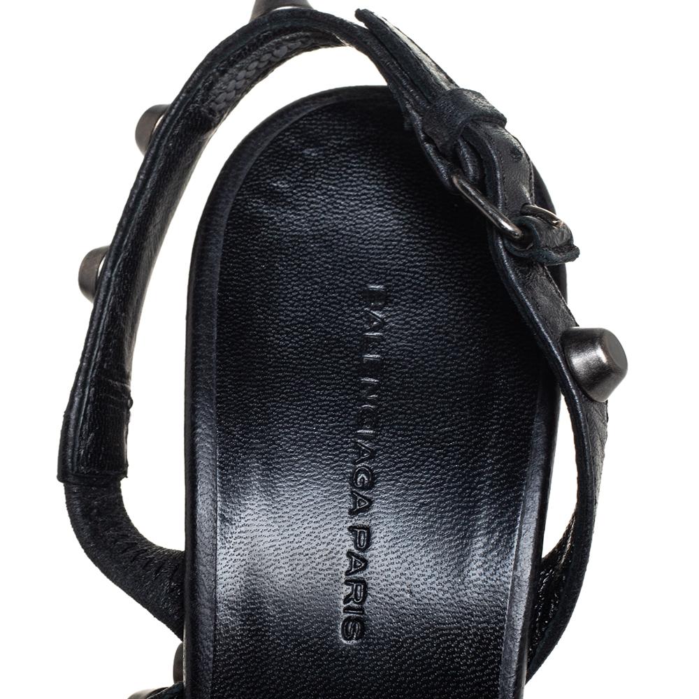 Balenciaga Black Leather Studded Slingback Wedge Sandals Size 37 2
