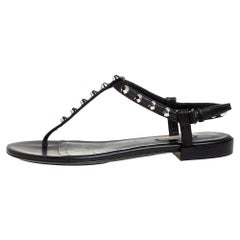 Balenciaga Black Leather Studded Thong Flats Size 39