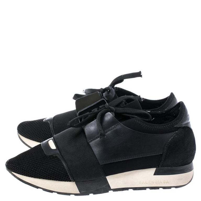 balenciaga race runners leather and mesh trainers
