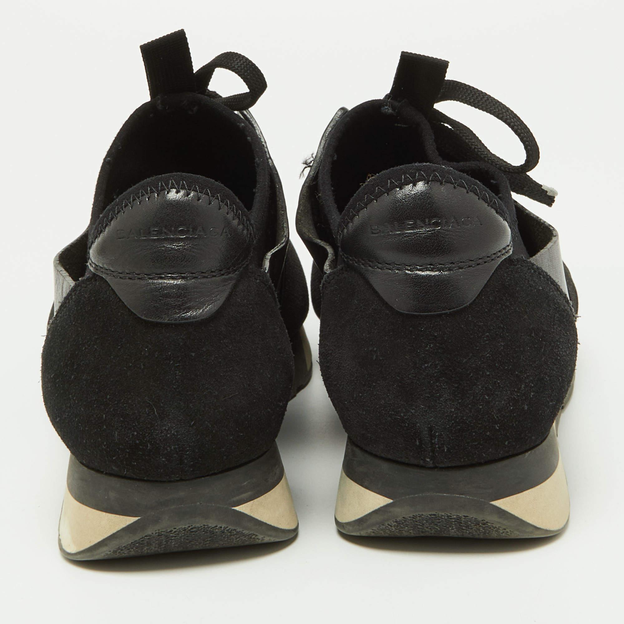 Balenciaga Black Leather Suede and Mesh Race Runner Sneakers Size 39 For Sale 2