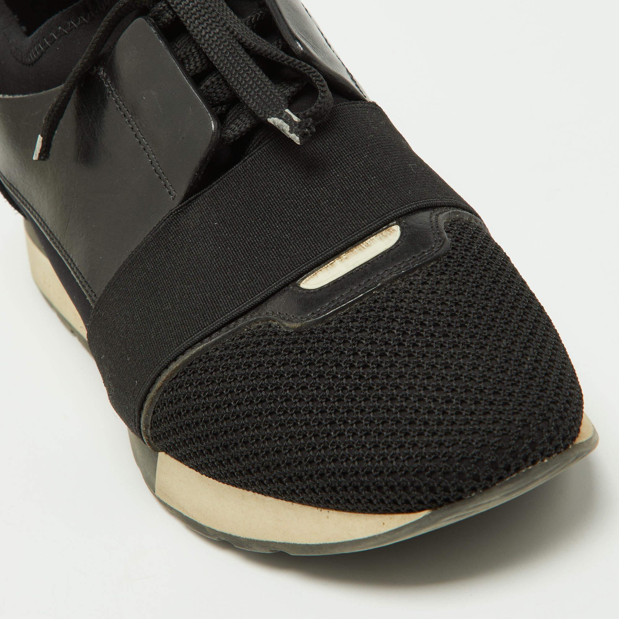 Balenciaga Black Leather Suede and Mesh Race Runner Sneakers Size 39 For Sale 5