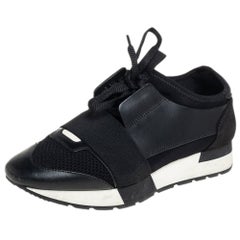 Balenciaga Black Leather, Suede, Mesh Race Runner Sneakers Size 37