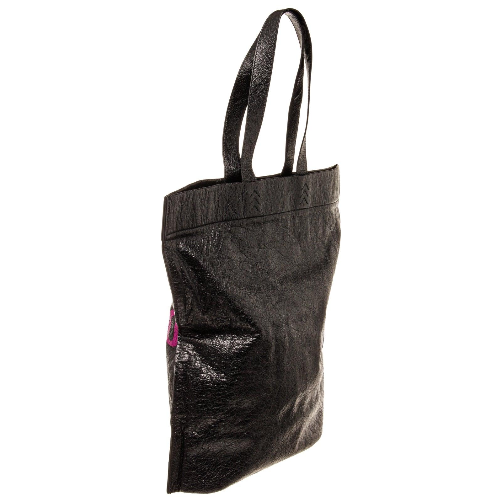 Balenciaga Black Leather Supermarket Shoulder Bag with leather, gold-tone In Good Condition In Irvine, CA