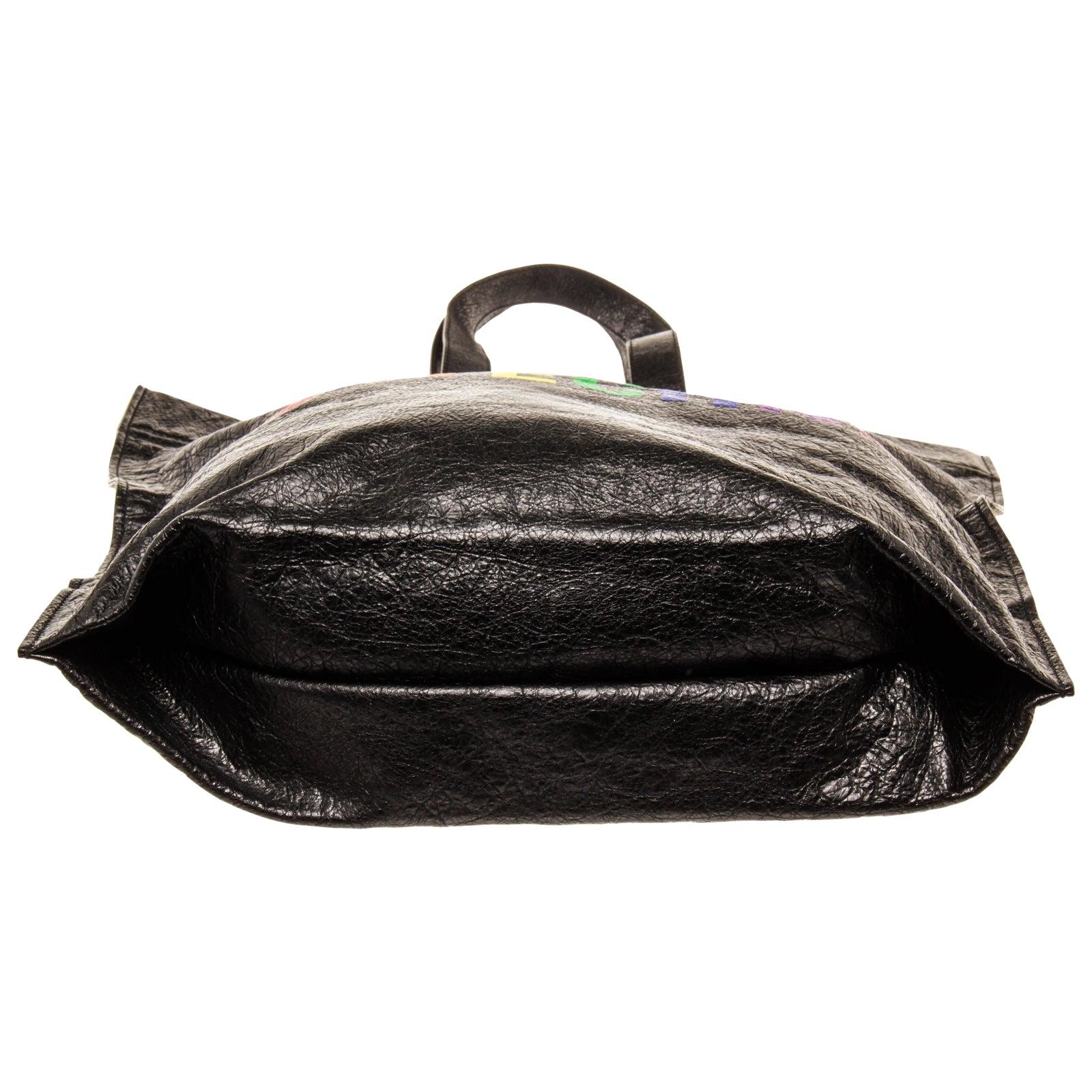 Women's Balenciaga Black Leather Supermarket Shoulder Bag with leather, gold-tone