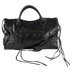 Vintage Balenciaga Black Leather The City 2way Shoulder Bag 12BAL1211