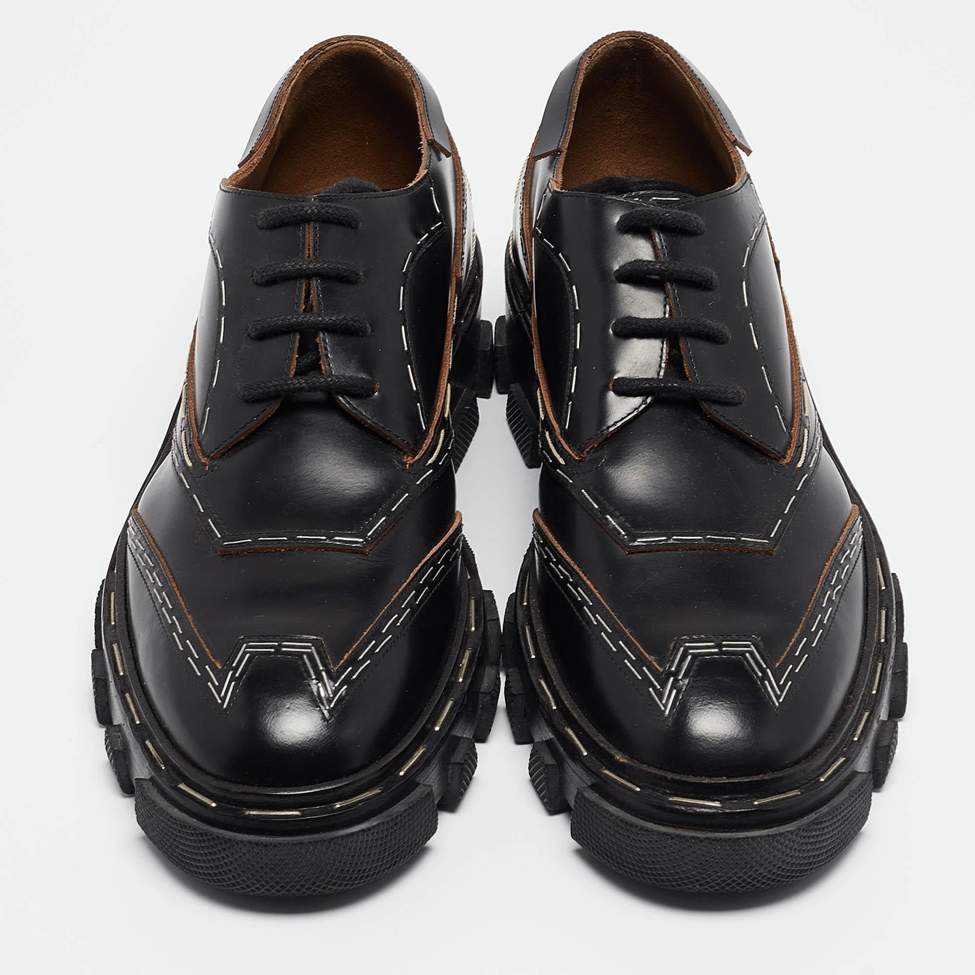 Balenciaga Black Leather Topstitch Derby Size 36 In Good Condition In Dubai, Al Qouz 2