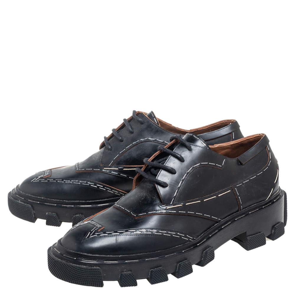 Women's Balenciaga Black Leather Topstitch Platform Derby Size 38