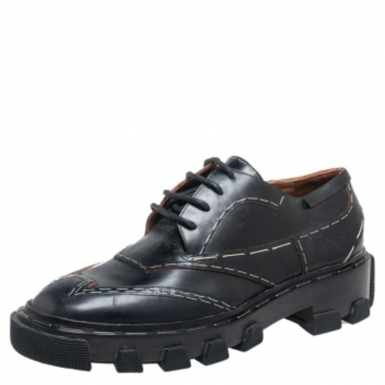 Balenciaga Derby à plateforme en cuir noir avec surpiqûres Taille 38 en vente 2