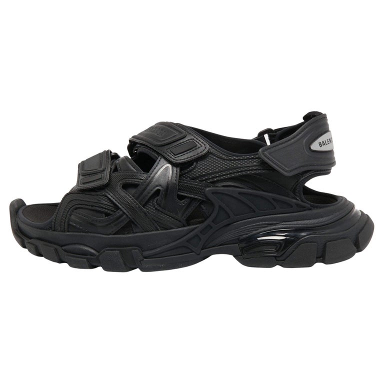 Balenciaga Black Leather Track Sandals Size 41 For Sale at 1stDibs