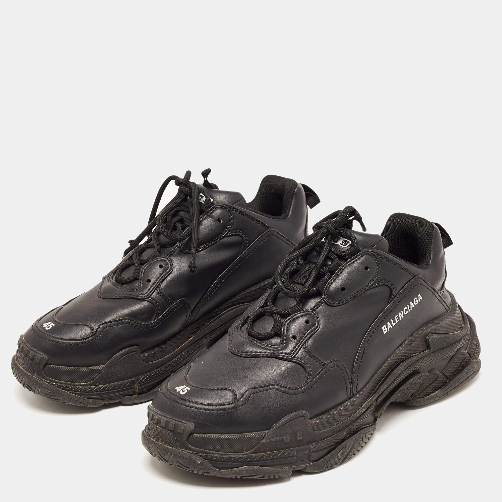 Men's Balenciaga Black Leather Triple S Sneakers Size 45
