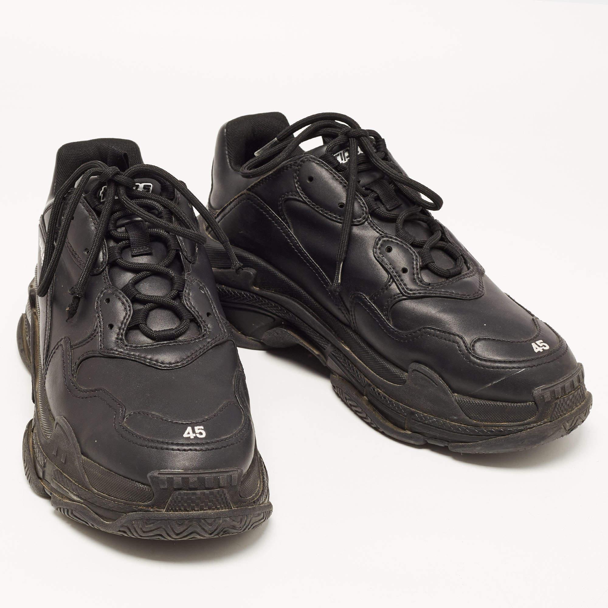 Balenciaga Black Leather Triple S Sneakers Size 45 1