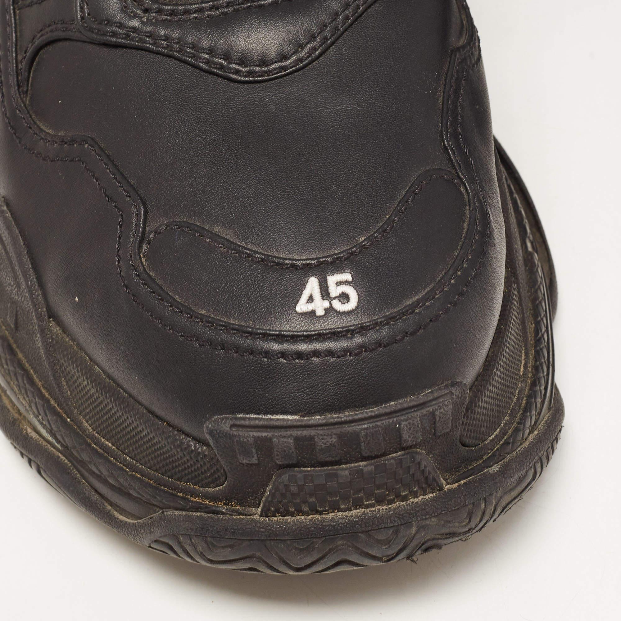 Balenciaga Black Leather Triple S Sneakers Size 45 3