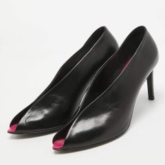 Balenciaga Black Leather V Neck Peep Toe Pumps Size 36.5