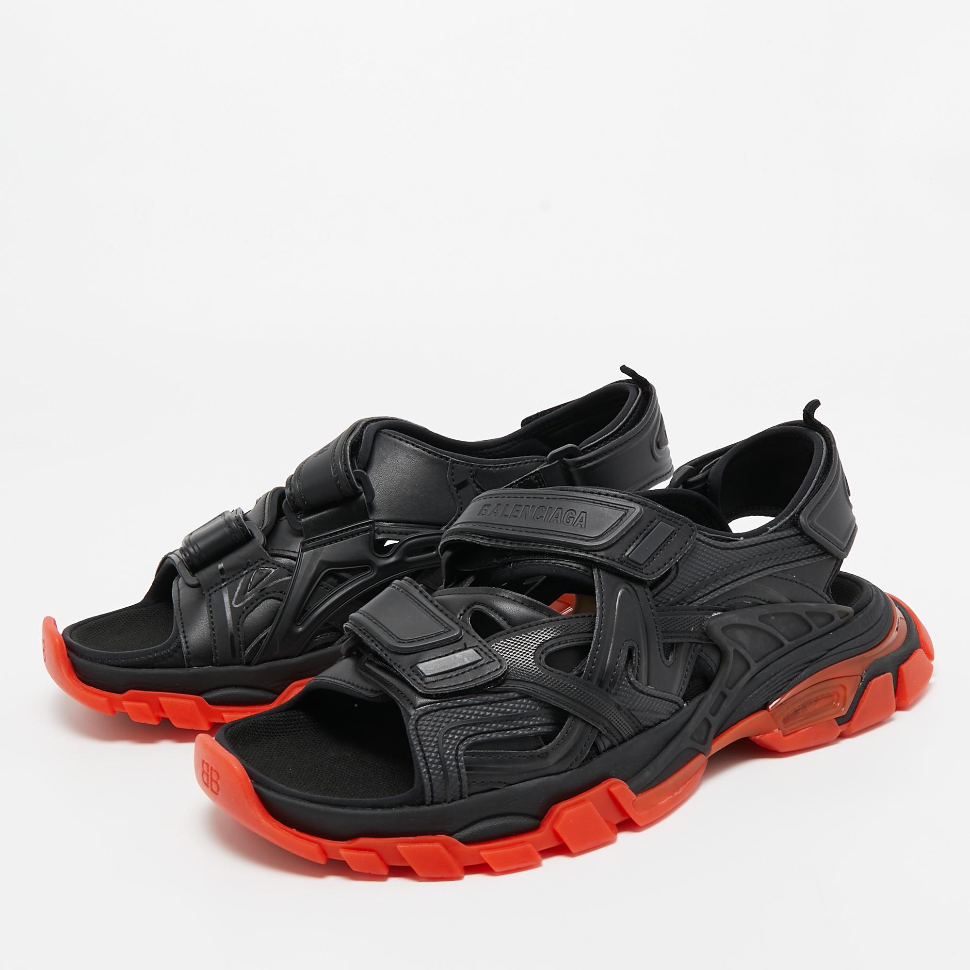 Men's Balenciaga Black Leather Velcro Track Strap Sandals Size 44