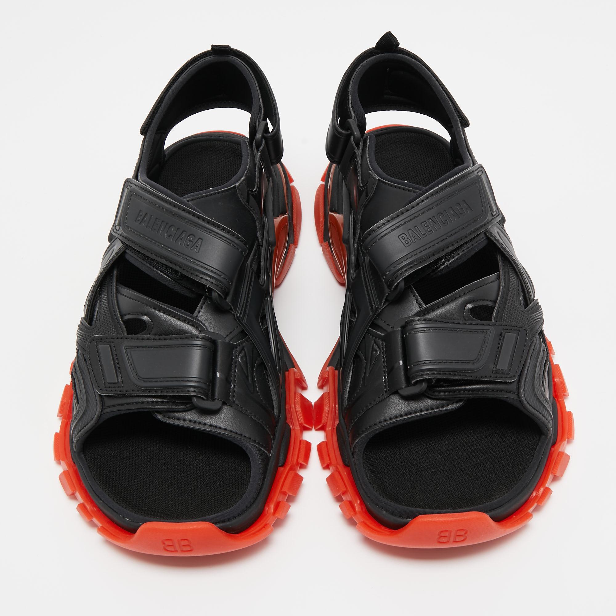 Balenciaga Black Leather Velcro Track Strap Sandals Size 44 1