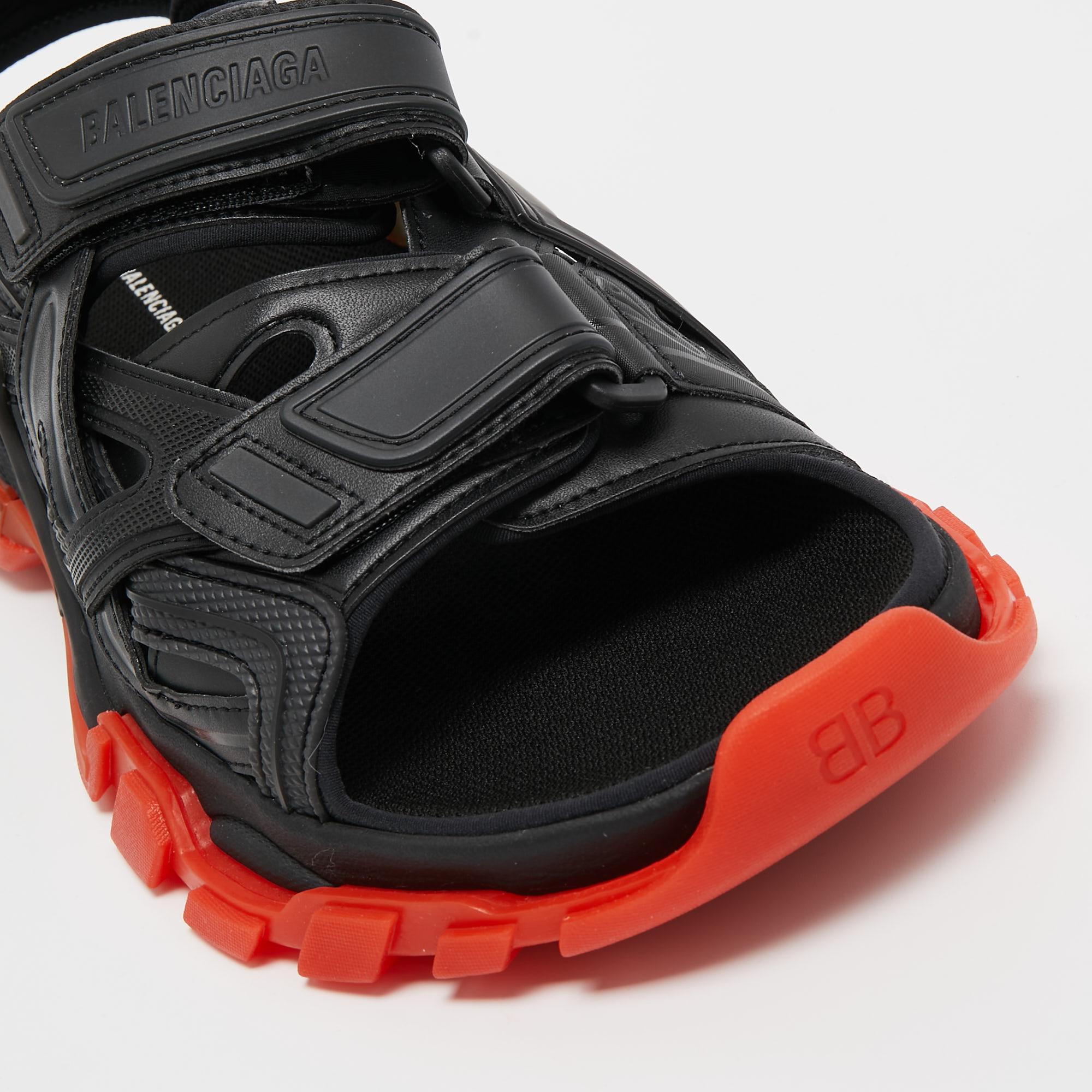 Balenciaga Black Leather Velcro Track Strap Sandals Size 44 3
