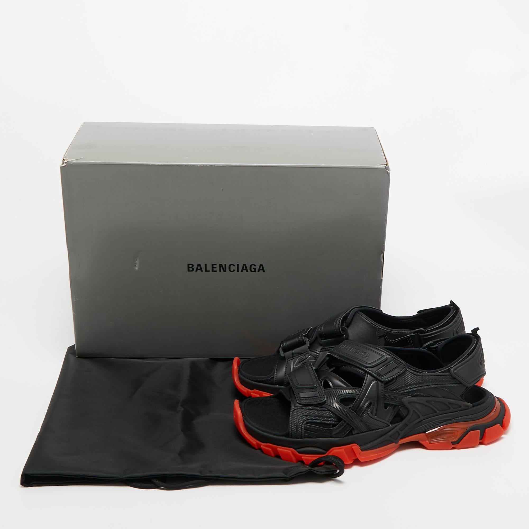 Balenciaga Black Leather Velcro Track Strap Sandals Size 44 5