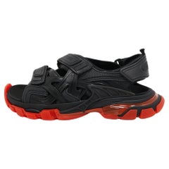 Used Balenciaga Black Leather Velcro Track Strap Sandals Size 44