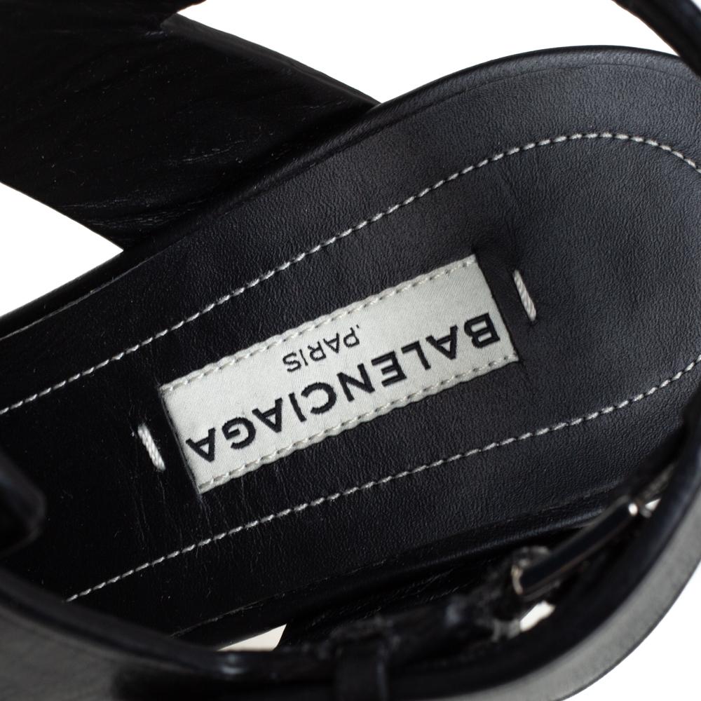 Balenciaga Black Leather Wedge Sandals Size 37 1