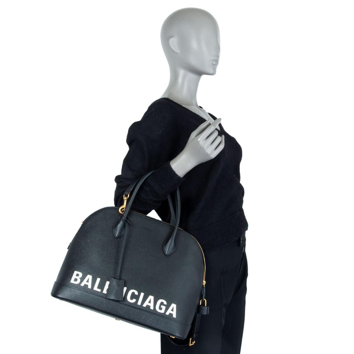 Women's BALENCIAGA black leather white LOGO VILLE MEDIUM TOP HANDLE Bag