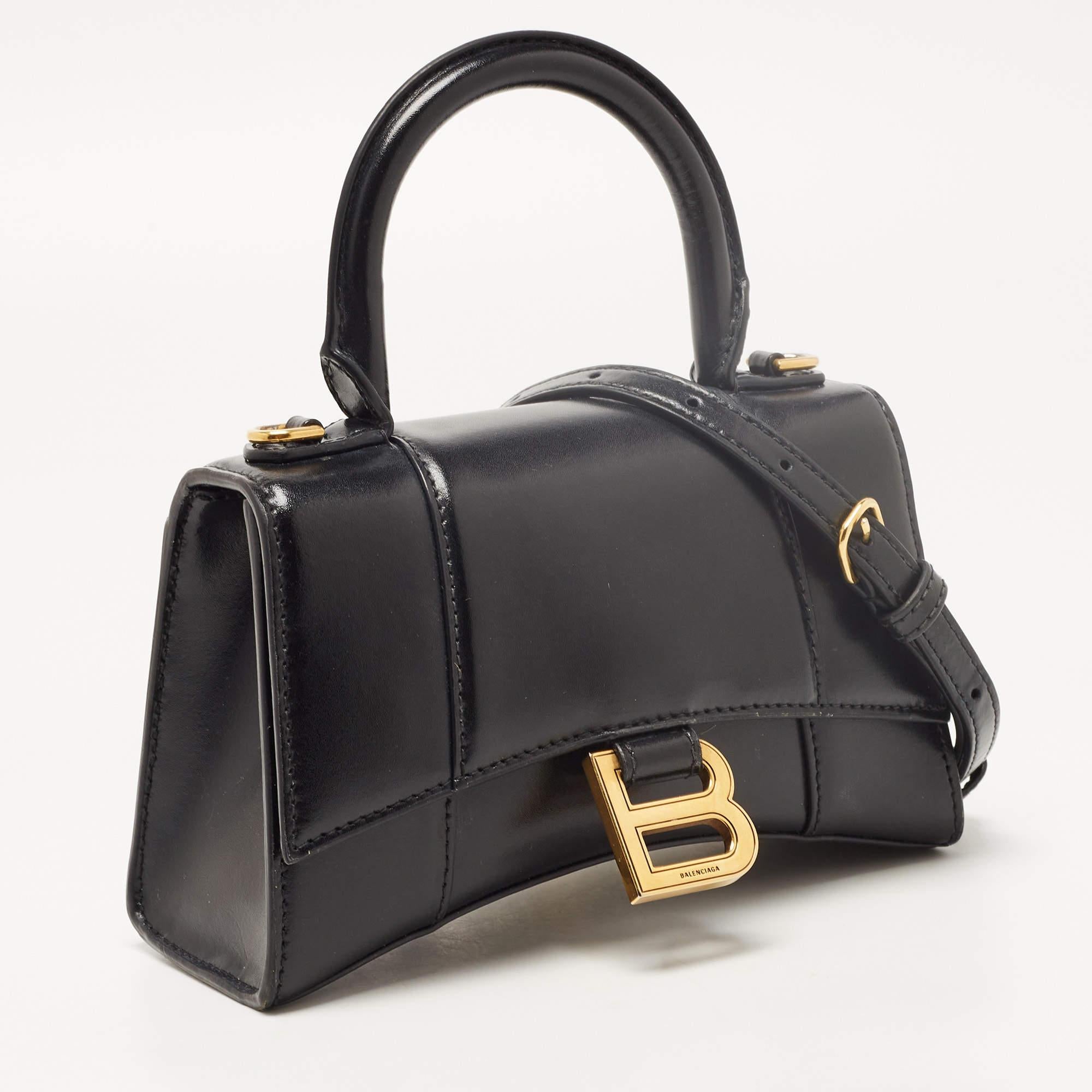 Women's Balenciaga Black Leather XS Hourglass Top Handle Bag
