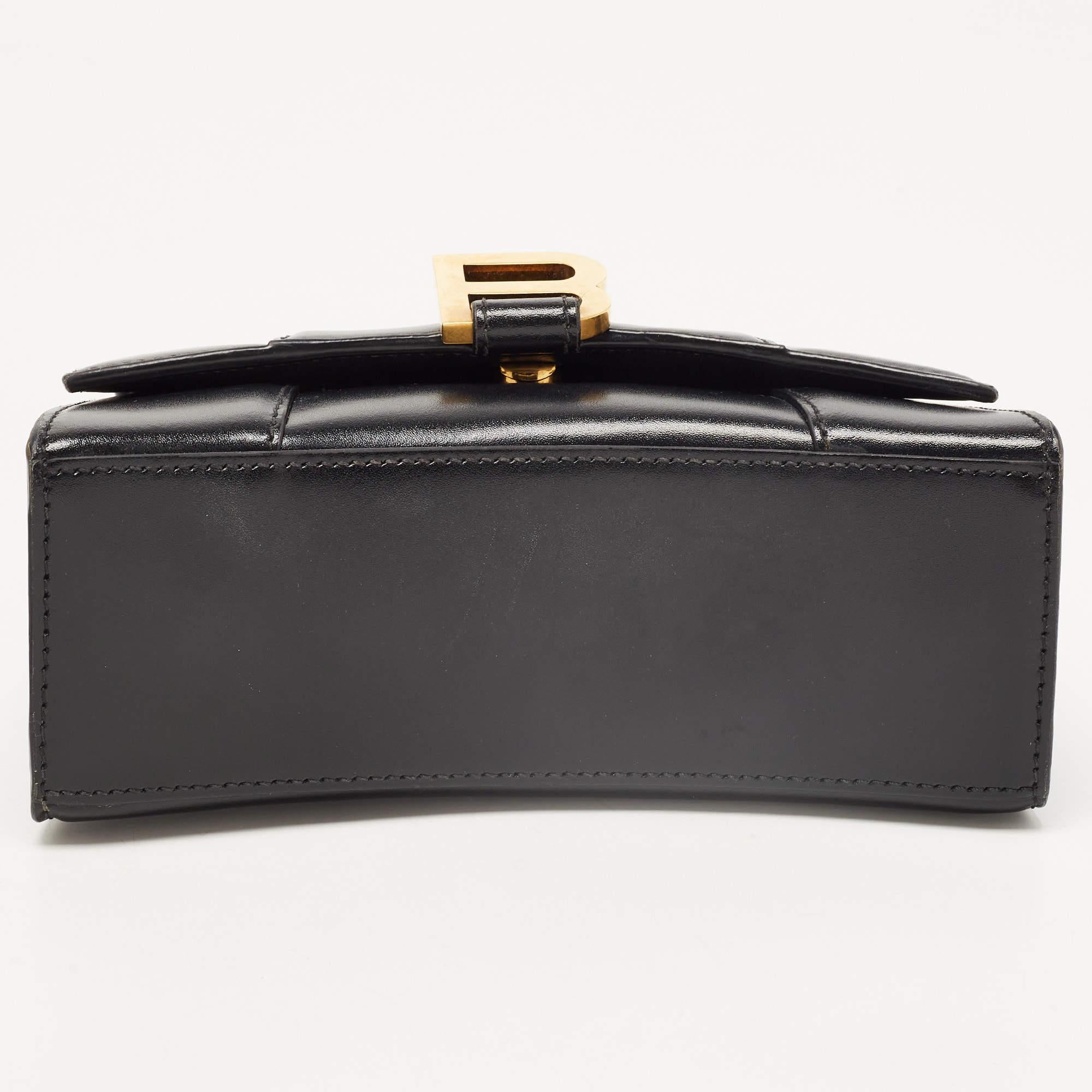 Balenciaga Black Leather XS Hourglass Top Handle Bag 1