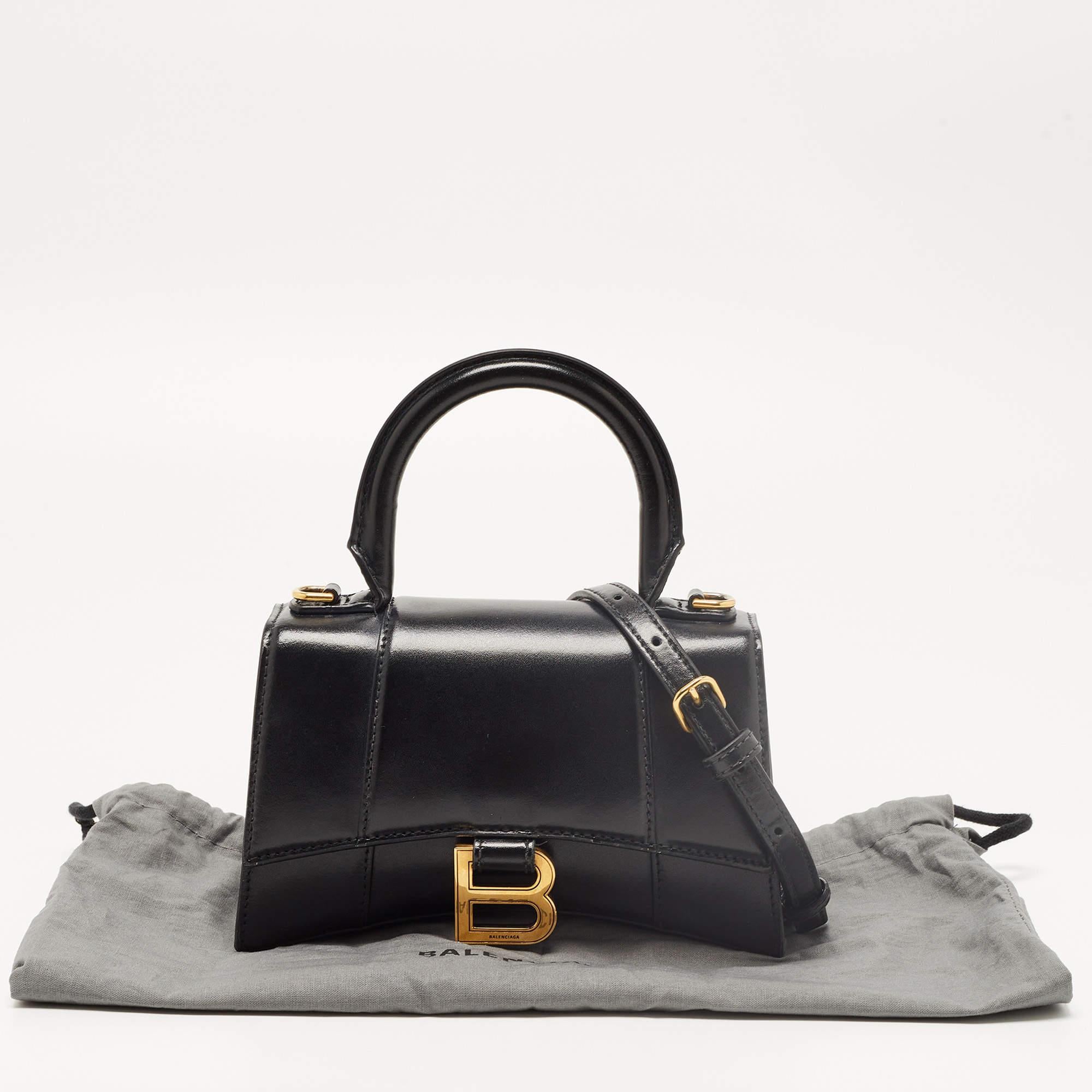 Balenciaga Black Leather XS Hourglass Top Handle Bag 3