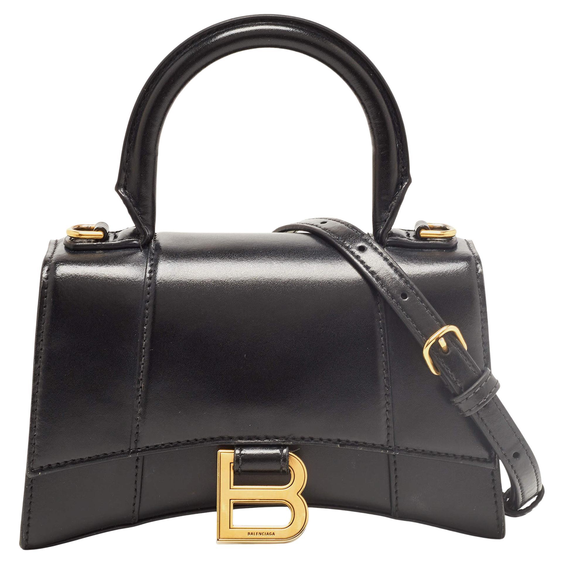 Balenciaga Black Leather XS Hourglass Top Handle Bag
