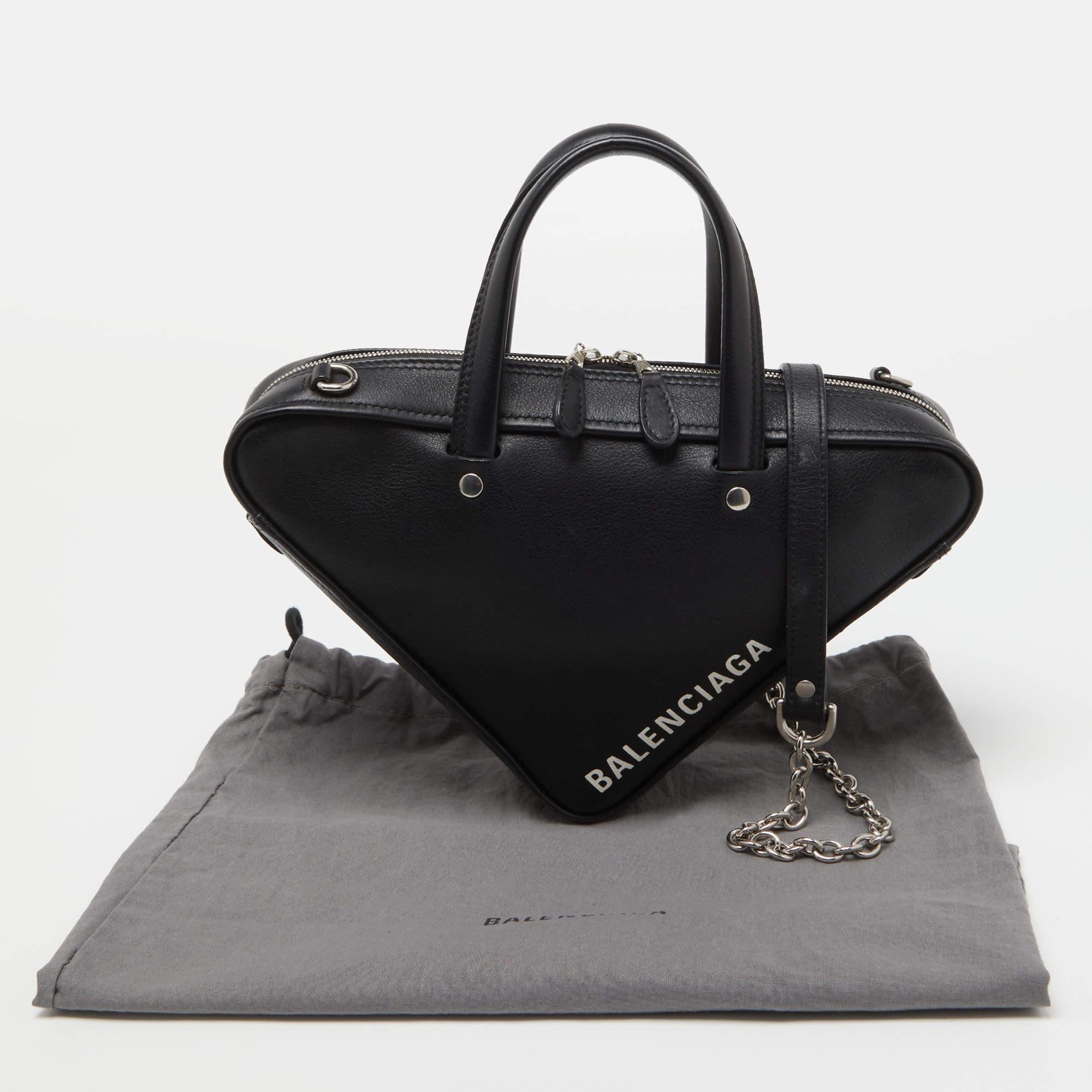 Balenciaga Black Leather XS Triangle Duffle Bag For Sale 7