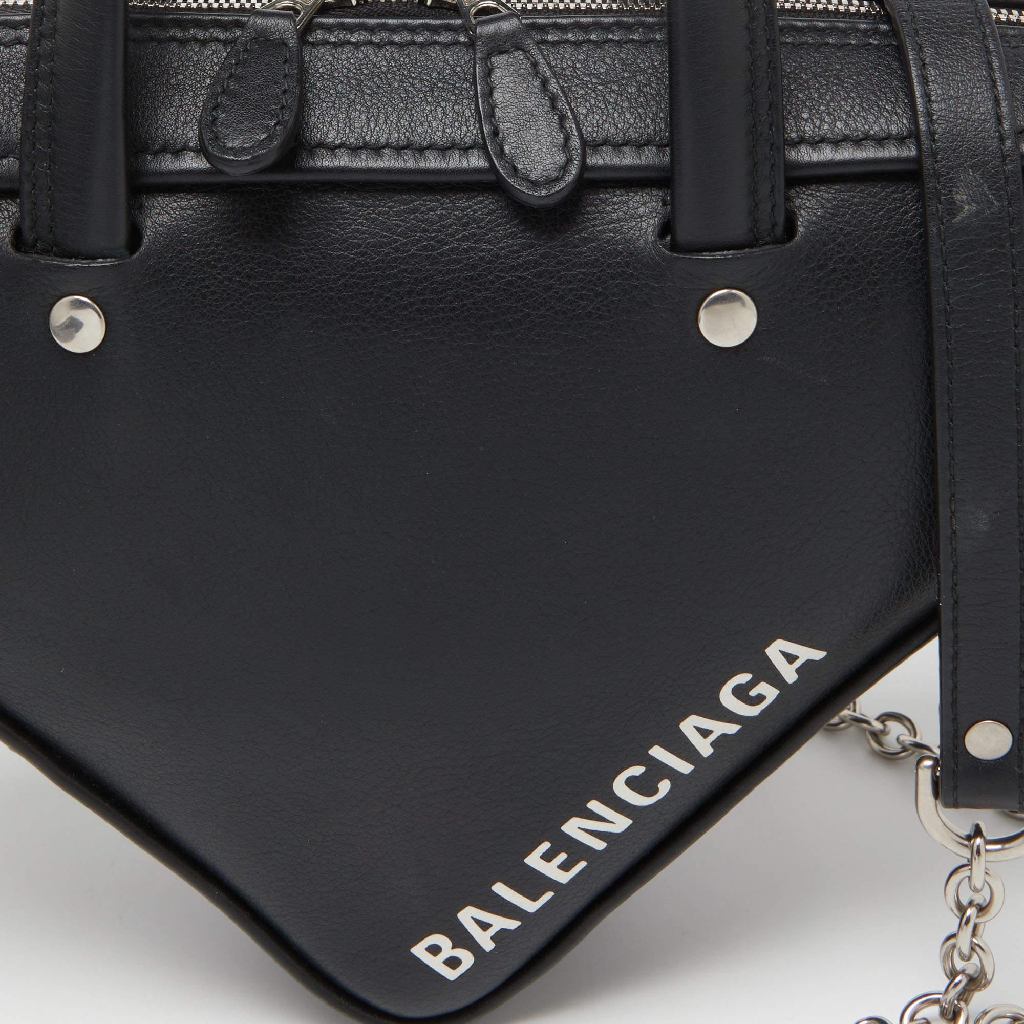 Women's Balenciaga Black Leather XS Triangle Duffle Bag For Sale