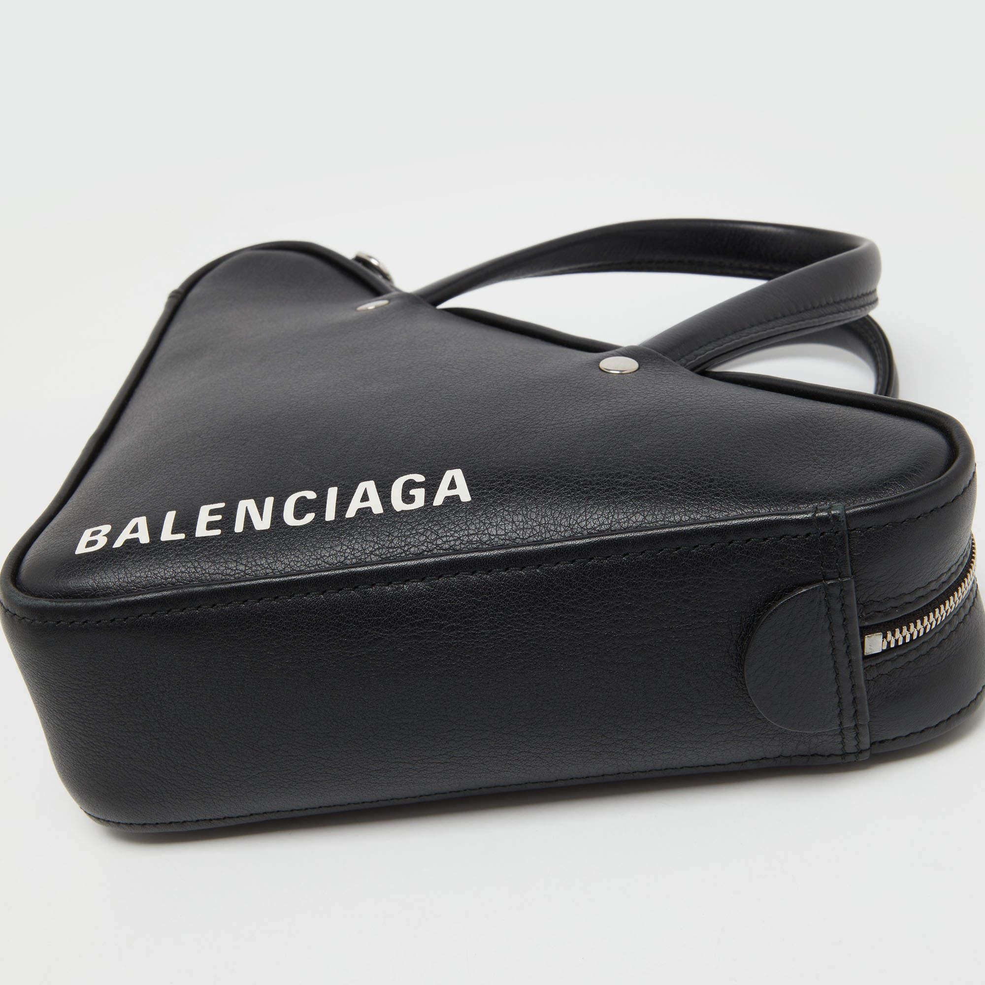 Balenciaga Black Leather XS Triangle Duffle Bag For Sale 1
