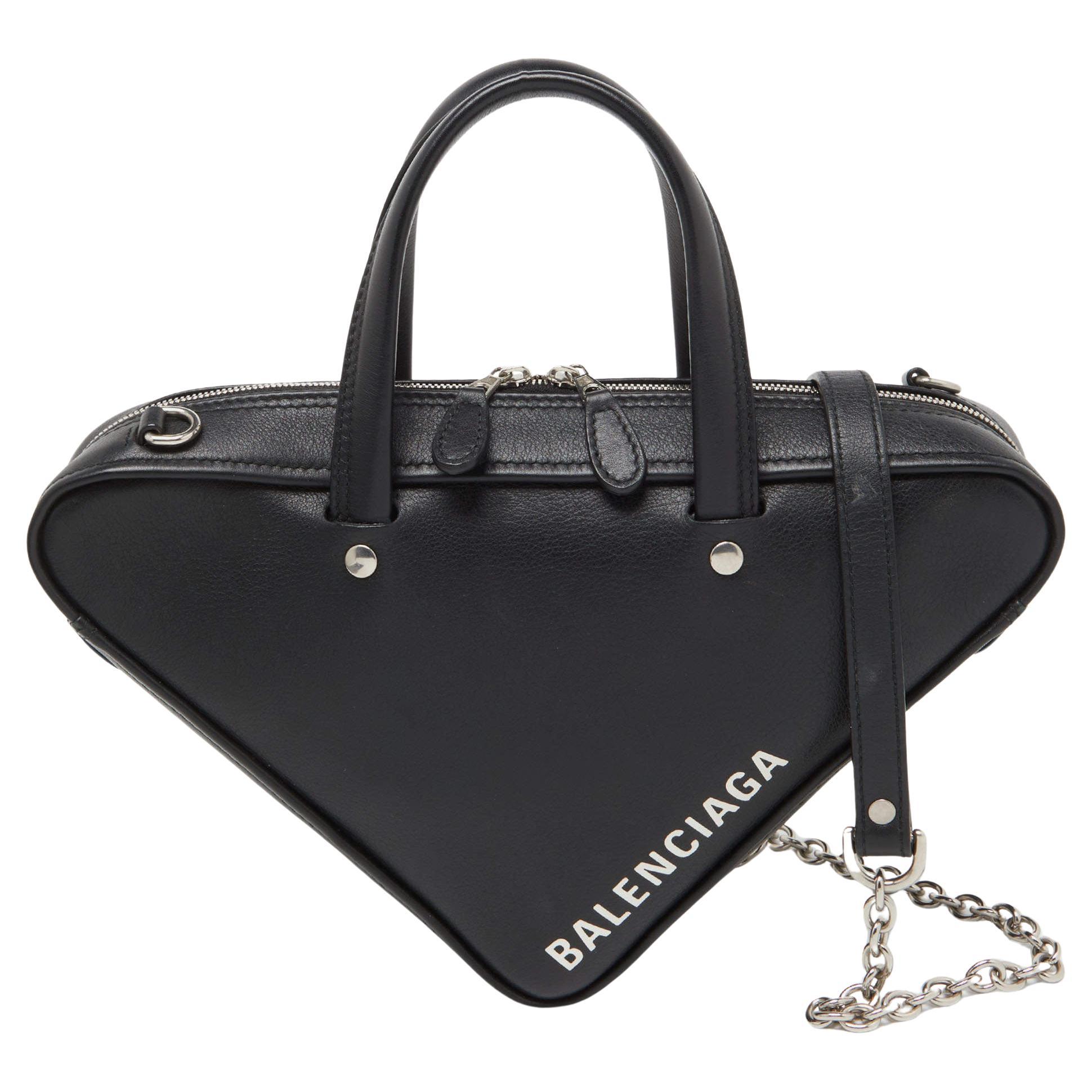 Balenciaga Black Leather XS Triangle Duffle Bag For Sale