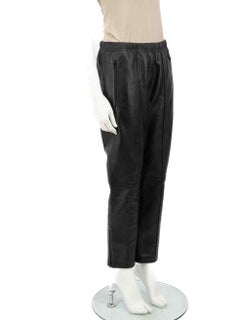 Balenciaga Black Leather Zip Detail Trousers Size M