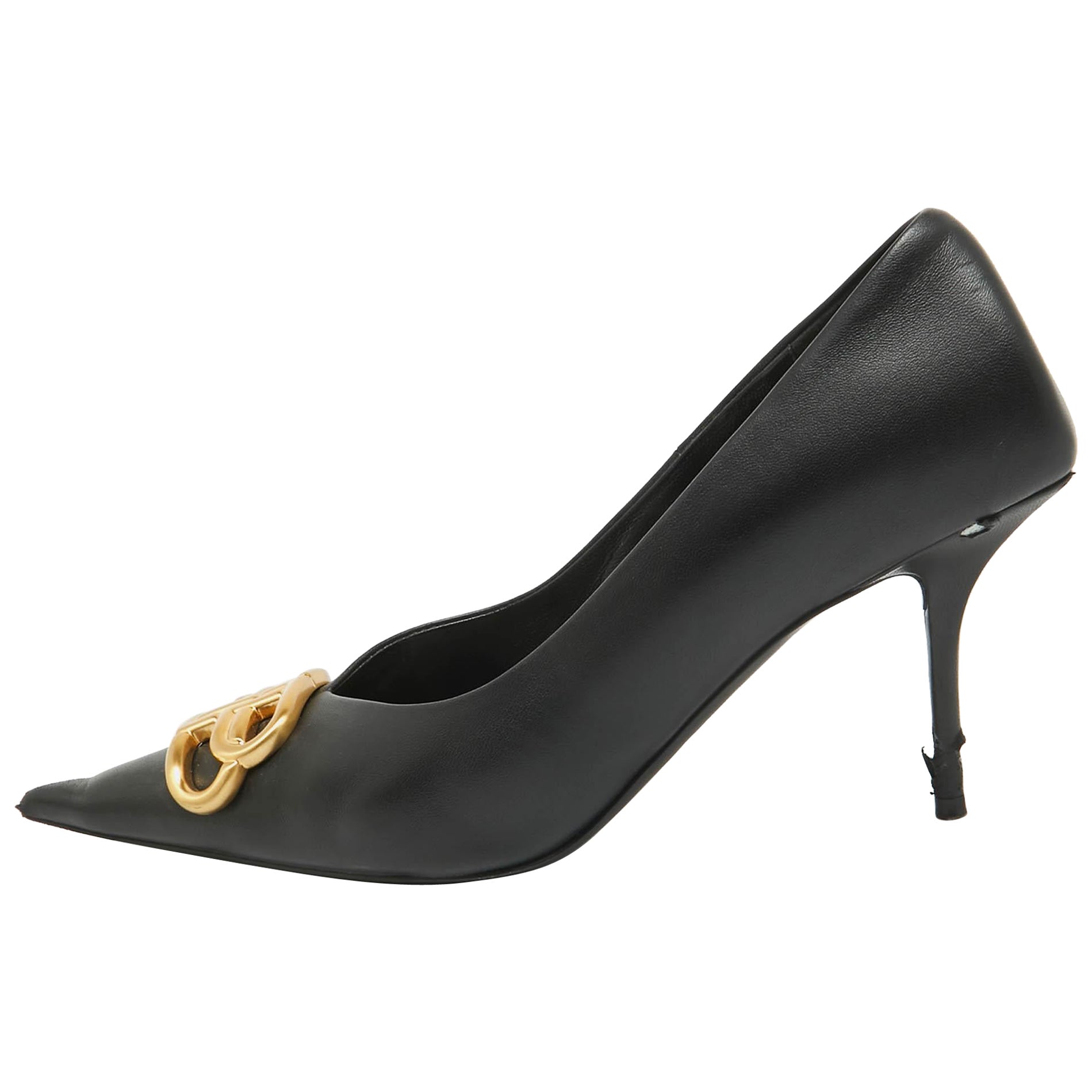 Balenciaga Black LeatherBB Pointed Toe Pumps Size 39