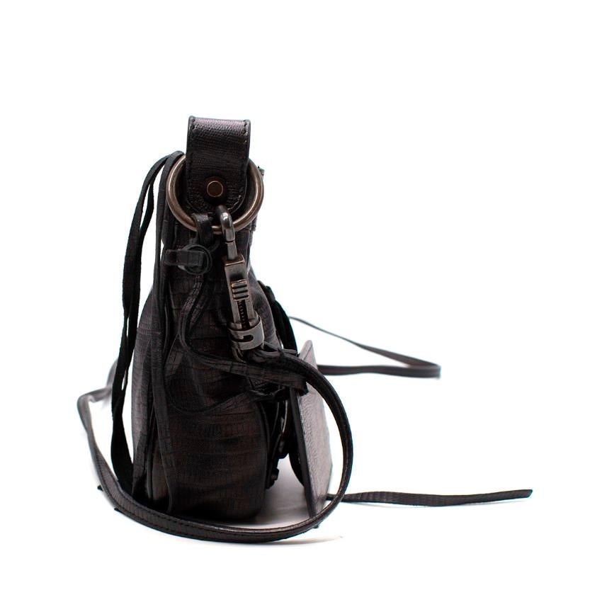  Balenciaga City Black Leather Lizard Embossed Crossbody Mini Bag
 

 - Signature City design in black lizard embossed leather
 - Dark aged hardware
 - Top zip fastening with one internal zipped and one slip pocket
 - Buckle details to the front
 -