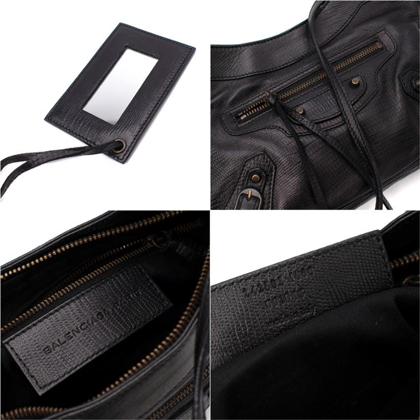 Balenciaga Black Lizard Embossed Leather City Hip Bag For Sale 2