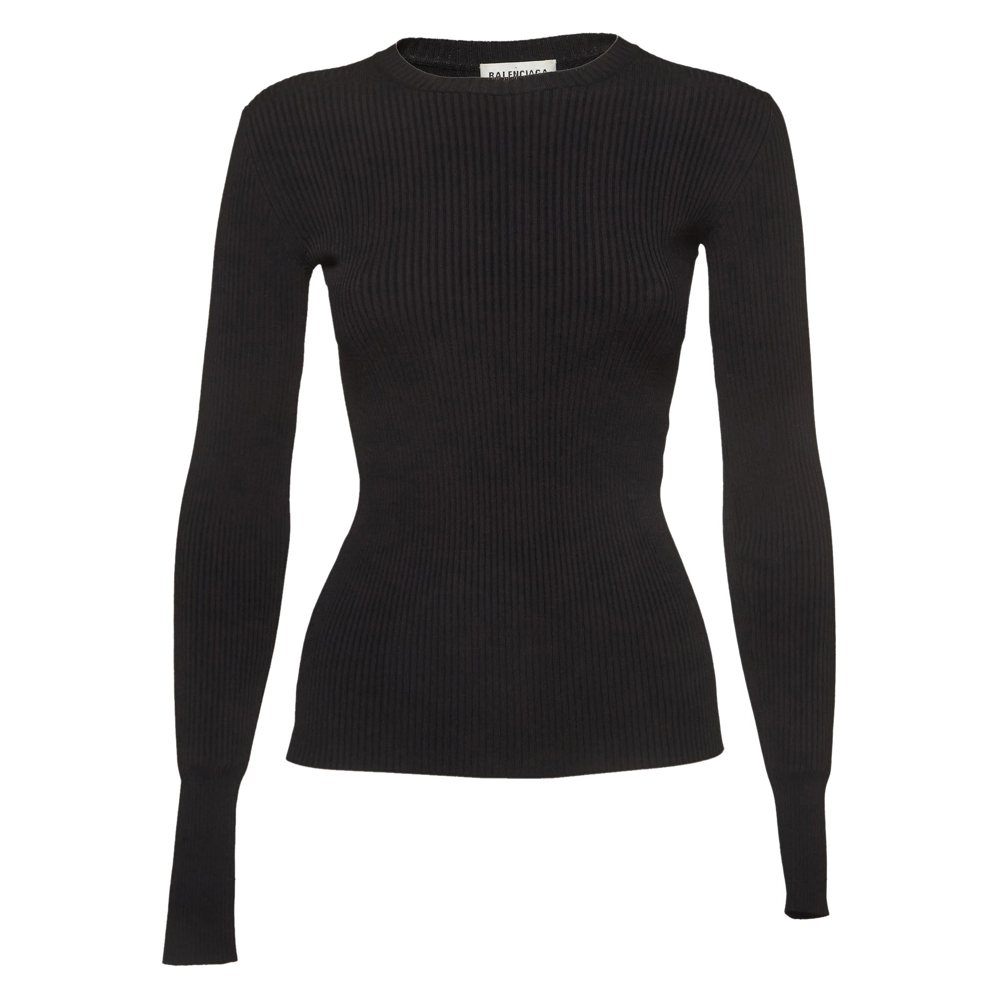 Balenciaga haut col ras du cou en tricot à appliques logo noires S