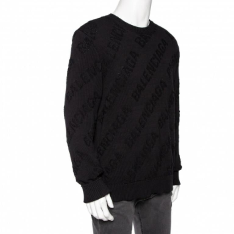 Balenciaga Jersey oversize de algodón jacquard con logotipo negro M Negro en venta